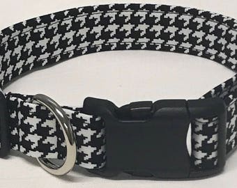 dog collar, houndstooth, houndstooth dog collar, houndstooth collar, female dog collar, female collar, black and white houndstooth