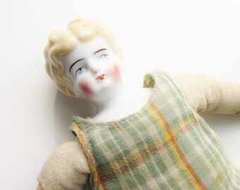 Antique Hertwig German China Doll Head Blond Low Brow 1900s 13 inch Doll