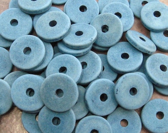 10 Mykonos Greek Ceramic Beads Denim 13mm Washer Disk Beads