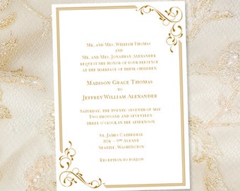 Printable Wedding Invitation Template "Elegance" Gold Also Suitable for a 50th or Golden Anniversary Instant Download ANY COLOR DIY U Print