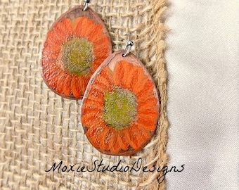 Summer Sunflower Earrings, Copper Earrings, Sunflower Earrings, rustic Earrings, Bohemian Earrings, Boho Earrings, Etched Copper Earrings