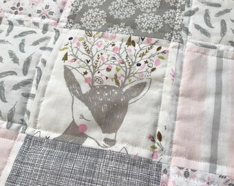 Woodland Nursery, Personalized Baby Quilt, Minky Quilt, Baby Girl Quilt, Girl Crib Sheets, Girl Crib Skirting, Baby Girl Bedding