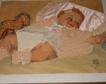 Hand Crafted BABY PLAYING an Original LITHOGRAPH Print By Maud Tausey Fangel