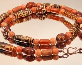 Mixed Stone Necklace, Chunky Necklace, Unique Necklace, Metaphysical Woman's Necklace, Stone Necklace, Gemstone Necklace, Rust-Orange 354