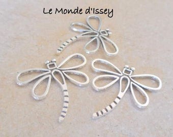 large Dragonfly set 3 charm silver vintage