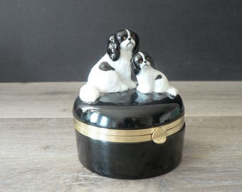 Ceramic Pekinese and Pup Trinket Box