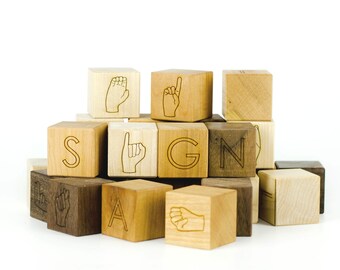 Sign Language - ASL Wooden Blocks - Baby Shower Gift - Teacher Gifts