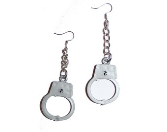 Handcuff Earrings - Vintage Charms working handcuff punk earrings chain earrings bell charm vintage kitsch