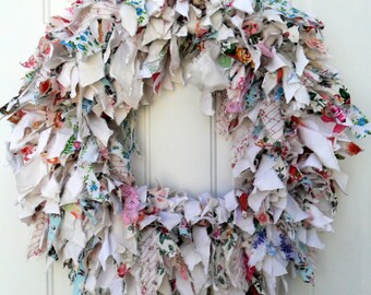 Rag wreath, fabric wreath, shabby chic wreath, summer wreath, spring wreath