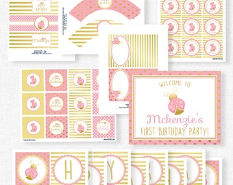 Ladybug Birthday Party Printables, Pink Ladybug Party Decorations, Pink and Gold Party, Little Lady Birthday