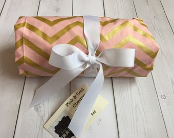 Pink and Gold Fitted Crib Sheet - Chevron - Baby Girl Bedding - Toddler Bedding - Fitted Sheet - Pink and Gold - Trendy - Pink and Gold