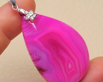 Pink Madagascar Agate Sterling Silver pendant (#J1767)