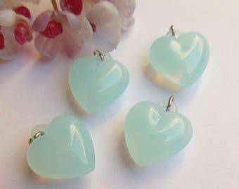 set of 6 hearts in blue plastic beads