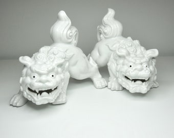 White Porcelain Foo Dogs - Otagiri Japan - OMC - Otagiri Mercantile Company
