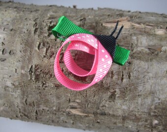 Pink lady bug ribbon art hair clip