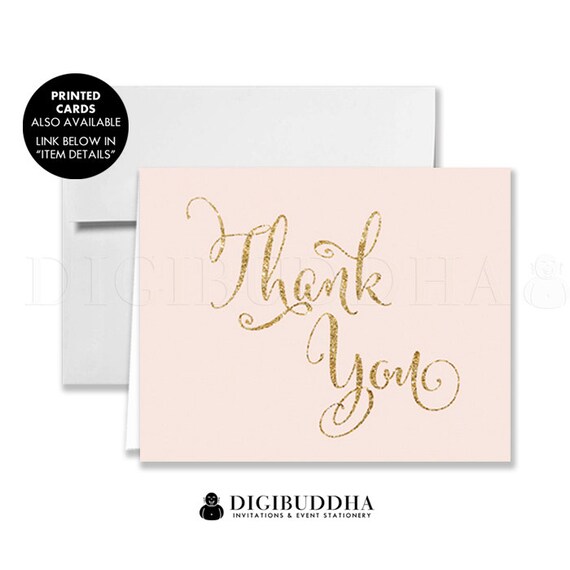 Blush Pink & Gold Thank You Card INSTANT DOWNLOAD Glitter