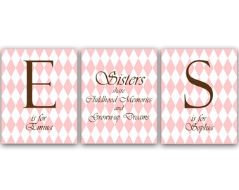Sisters CANVAS Wall Art, Sister Quote PRINTS, Personalized Kids Wall Art, Kids Name Art, Girls Wall Art, Girls Room Decor - KIDS18