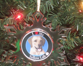 I Love My Yellow Lab Personalized Acrylic SnowFlake Ornament *Free Personalization*