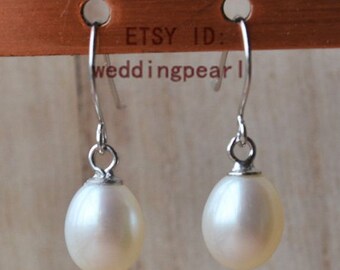 pearl earings, dangle pearl earrings, AAA white pearl earring, 6-7mm freshwater pearl earrings, sterling silver earrings, wedding earrings