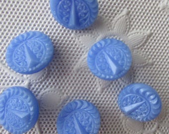 6 Vintage 1970s Czech Glass Buttons Handmade Blue Glass Czechoslovakia #64