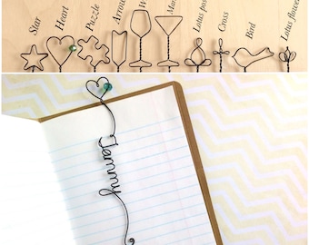 Personalized Bookmark with Heart and Bead, Personalized Wire Bookmark with Heart