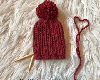 Knit Baby Hat // Hand Knit Baby Beanie // Chunky Knit Baby Hat // Baby Beanie // Knit Pom Pom Hat // Photo Prop Hat // Child Chunky Beanie