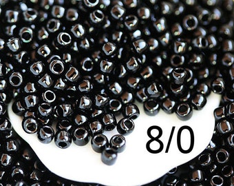Black Seed beads, Toho beads, size 8/0, Opaque Jet N 49, black beads, kumihimo rocailles - 10g - S945