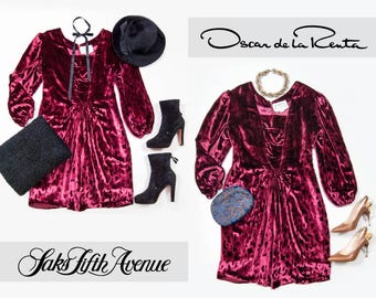 80s Oscar de la Renta for Saks Fifth Ave burgundy velvet 30s inspired dress | Size M/L