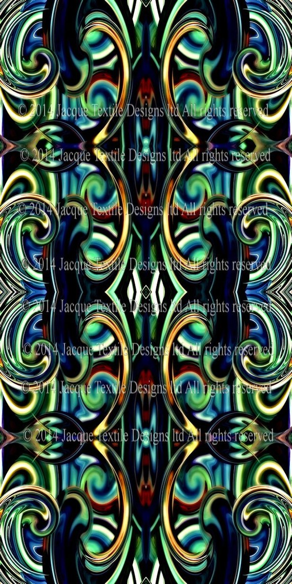 Green Blue Handmade Artist Made Fiber Art Home Decor Lightning Cotton Canvas Upholstery Fabric By The Yard