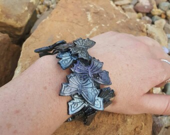 Iridescent Butterfly Polymer Clay Cuff Bracelet