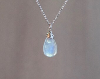 Moonstone Necklace • Sterling Silver or Gold Filled • June Birthstone • Wire Wrapped • Moonstone Pear • Natural Moonstone • Birthday Gift