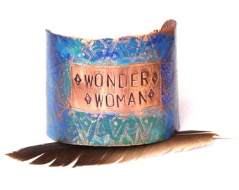 Etched Copper WONDER WOMAN Cuff (B1406)