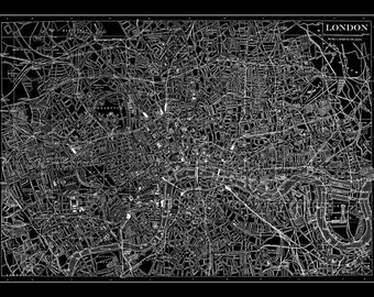 London Map - Street Map Vintage Poster Print Black
