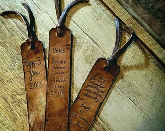 LEAVE Your CUSTOM WORDS in Checkout Notes // Custom Leather Bookmark Personalized Bookmark 3rd Anniversary Gift Personalized Bookmarks