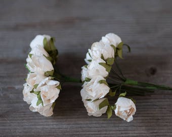 Miniature Vanilla Wine Roses Small Mulberry Paper Roses Craft Flowers Cream Wreath Flowers Boutonniere Flowers Artificial Roses Fake Flowers