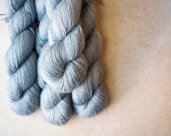 SALE - Alpaca+Silk+Linen sock yarn - hand dyed - OOAK Blue/Gray