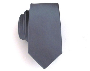 Mens Tie Gray Skinny Silk Necktie With *FREE* Matching Pocket Square Set