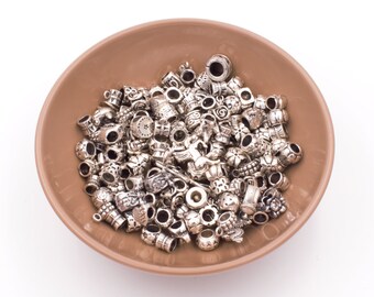 Metal Mixed Large Hole Beads, 20 Pieces, Destash, Hearts, Flowers, Zinc Alloy, Silver Tone