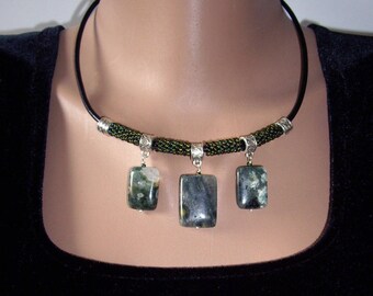 Jasper necklace Ocean jasper Bib necklace Casual necklace Choker necklace Jasper necklace leather Jasper slab necklace Leather choker