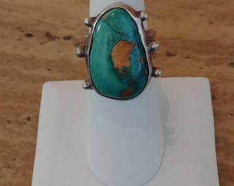 AMAZING Boulder Turquoise Native American Sterling Ring Sz 7