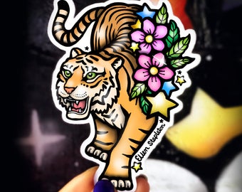 Tiger Sticker, Vinyl Sticker, Laptop Stickers, Cherry Blossom, Journal Stickers, Skateboard Stickers, Cool Stickers, Decal, Gift For Her