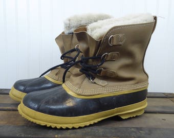 Vintage Sorel Kaufman Leather Rubber Winter Boots Men's Size 12 Made in Canada