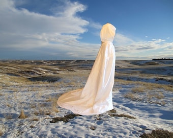 Ivory Cape - Hooded Wedding Cloak- Cathedral Train - Bridal-Veil- Hooded Cloak- Medieval - Renaissance -Fairy - Silk - Elven- LOTR- Cosplay