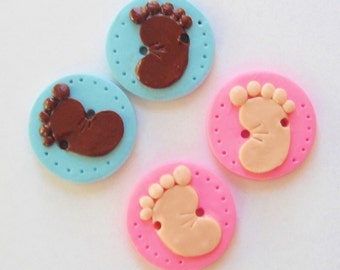 Button Twin Baby Steps handmade polymer clay buttons ( 2 )