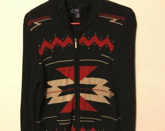 Women's zip up sweater by Chaps with an Aztec design