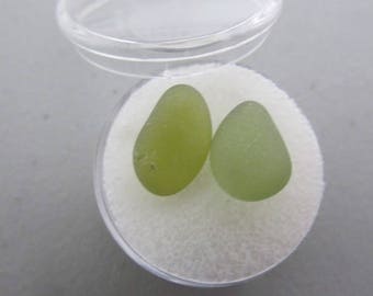 Sea Glass Beads Green, Beach Glass Pair, GENUINE Sea Glass, Jewelry Supply, Art Craft Supply