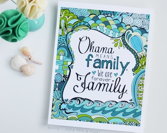 Ohana, Family, Teal, Seafoam, Turquoise, Art Print, Salt Water, Beach, Ocean, Sea, Hawaii, Hawaiian, 5x7, 8x10, 11x14