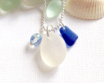 Sea Glass Necklace Cobalt Blue