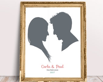 Retrato de pareja personalizado, Imprimible, Retrato de silueta, Regalo perfecto de boda o aniversario, decoración moderna,