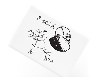 Ceramic Fridge Magnet, I Think Charles Darwin Tree of Life Origin of Species Evolution Drawing Atheist Refrigerator Magnet, FM211